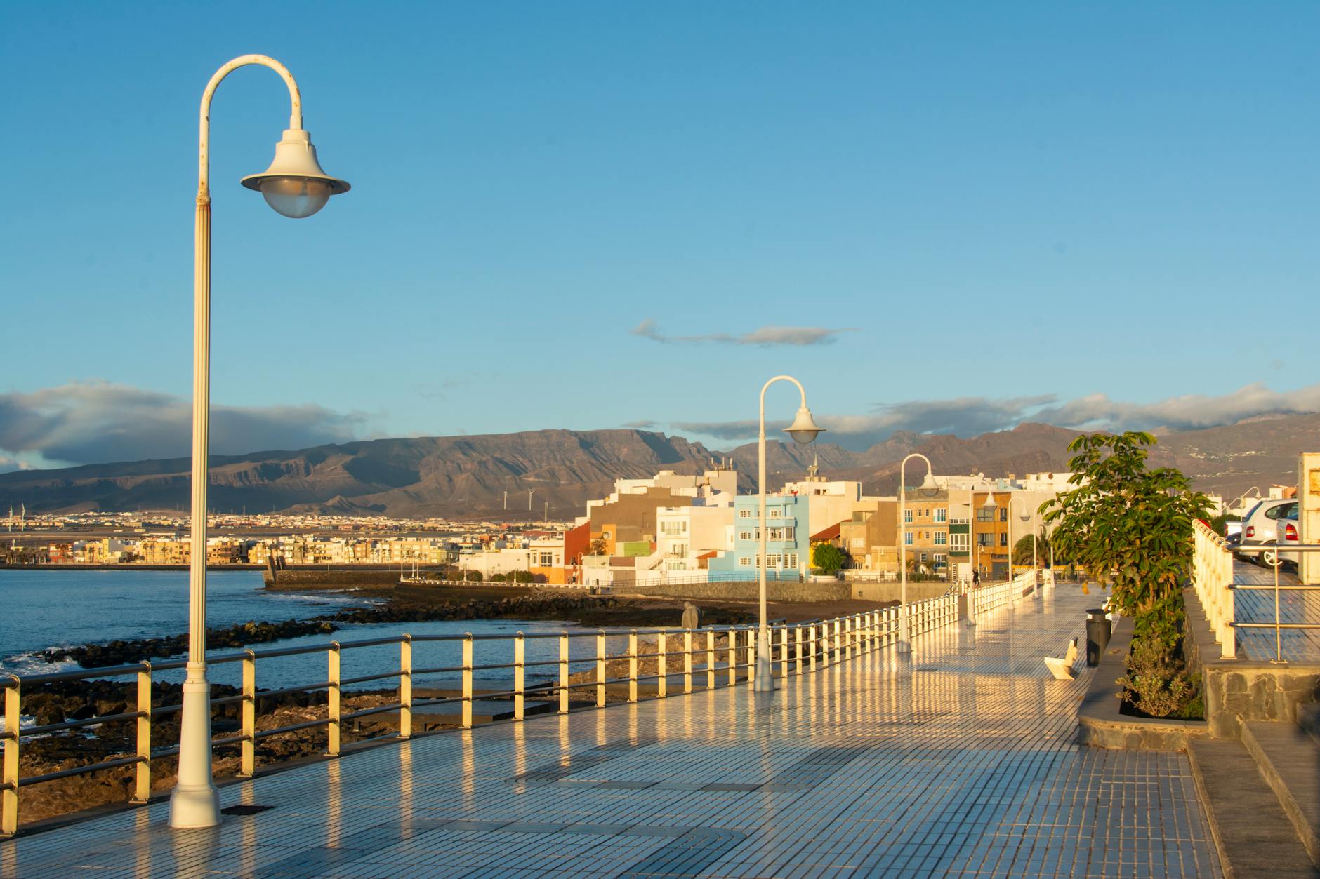 scenic arinaga boulevard at sunrise spain